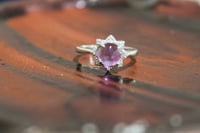 Image 4 of Amethyst Rose Cut Round Cabochon Sunburst Ring | Size 7 Ring