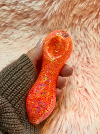 Image 6 of Girly Tangerine Freezable Glitter Glass Pipe   Color Changing Tobacco Pipe