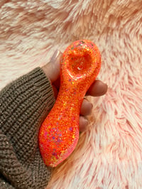 Image 10 of Girly Tangerine Freezable Glitter Glass Pipe   Color Changing Tobacco Pipe