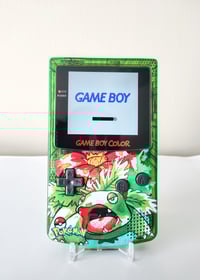 Image 1 of Custom Nintendo Game Boy Color with Clear Green Venusaur Shell and IPS V3 Screen