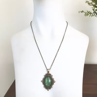 Image 5 of Green Leaf Glass Pendant , Woodland Vintage Style Necklace