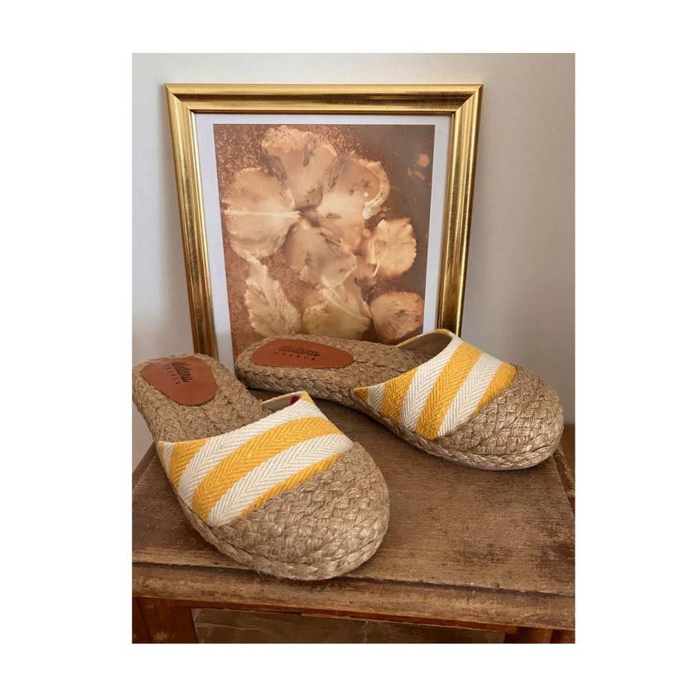 Image of Closed Toe Slippers - Mustard Stripes