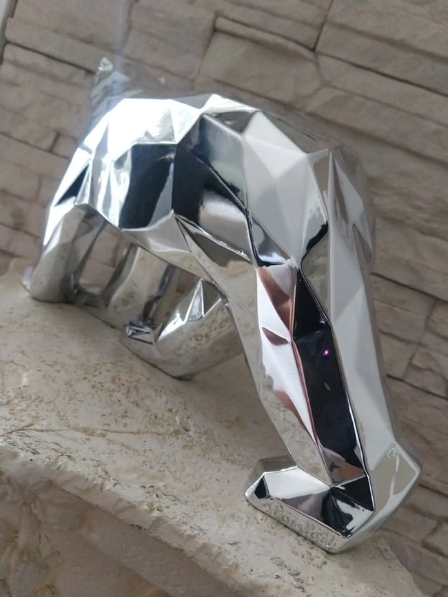 Richard Orlinski Sculpture Ours Pompon chromé Silver Argent Statue 37 cm XXL