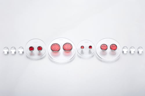 Image of "Light of the Sun" silver earrings with red acrylic glass 10mm · LUX SOLIS ·