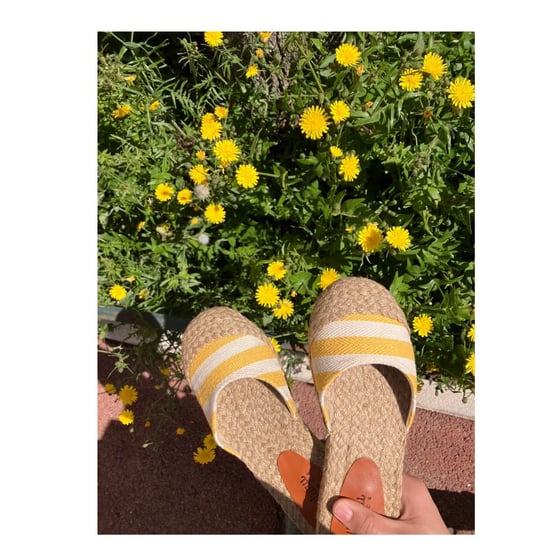 Image of Closed Toe Slippers - Mustard Stripes
