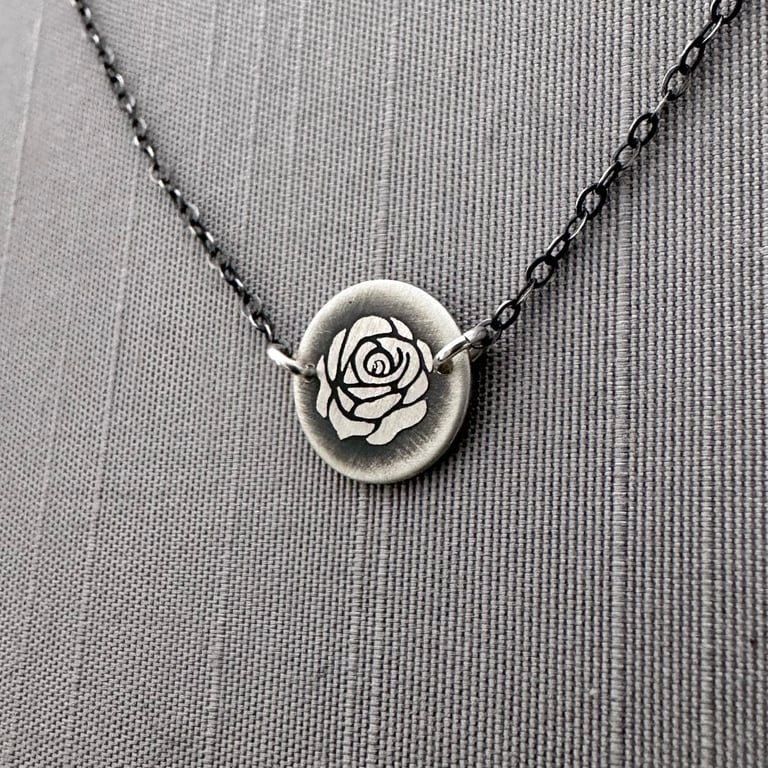 Tiny Sterling Silver Rose Necklace