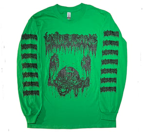 Image of Undergang " Putrid Head " Longsleeve  Green T shirt with Sleeve prints