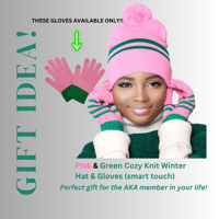Pink and Green Striped Pom Pom Hat & Glove Set Gift for AKA, Christmas Gift Idea for Sister
