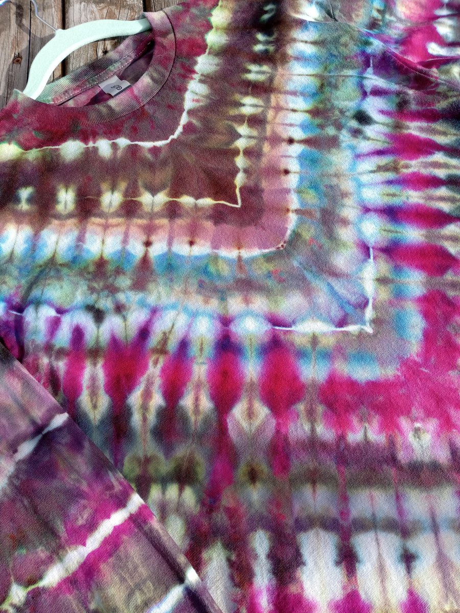 Image of Tie Dye Rainbow Fluorite Inspired Long Sleeve Graphic Ice Dye Tshirt