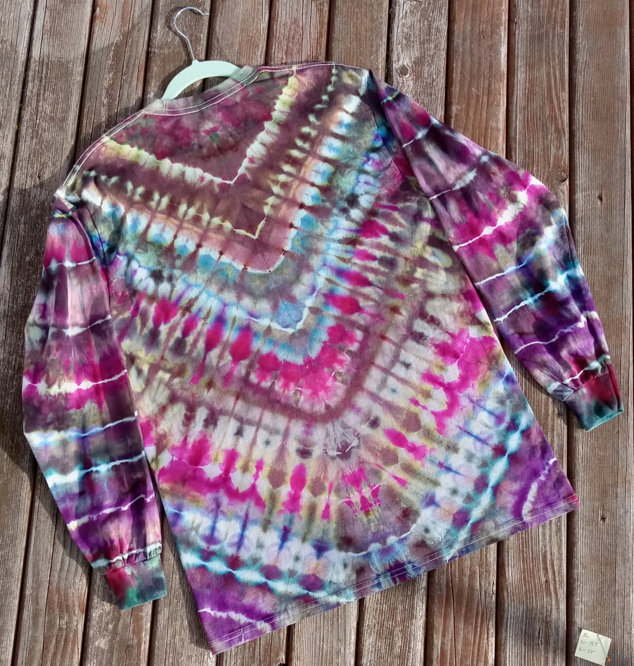 Image of Tie Dye Rainbow Fluorite Inspired Long Sleeve Graphic Ice Dye Tshirt