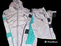 Grey teal and black windbreaker