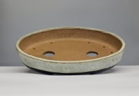 Image 4 of Oval bonsai pot with a pale blue matte glaze. 368x265mm
