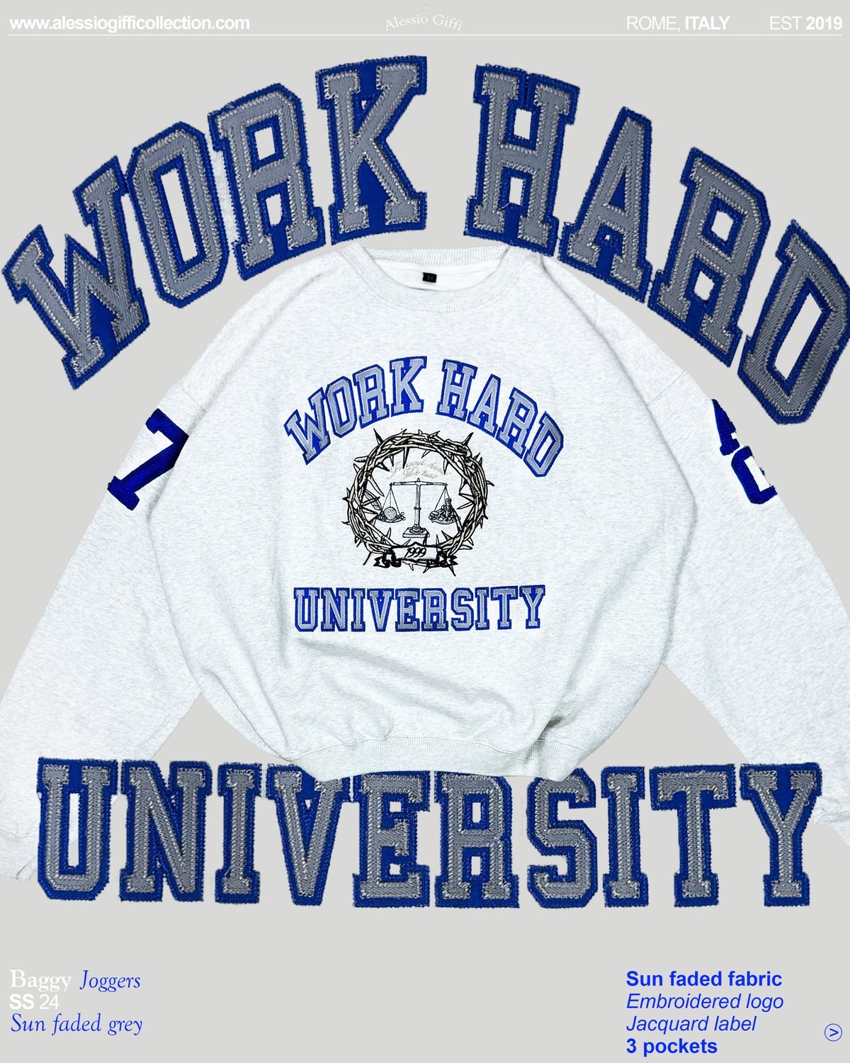 Image of Work Hard College Crewneck - ice grey