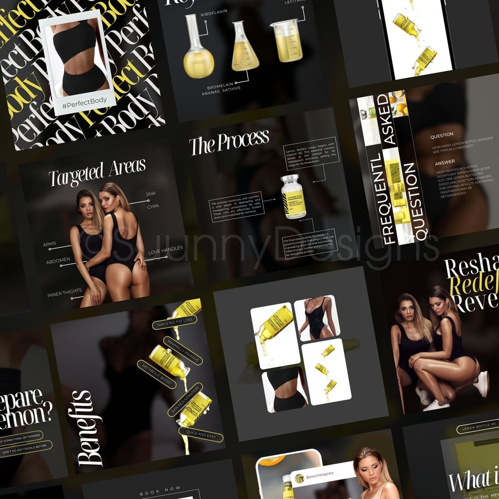 Lemon Bottle Instagram Templates | Fat Dissolving Social Media Posts | Lemon Bottle Reels Template