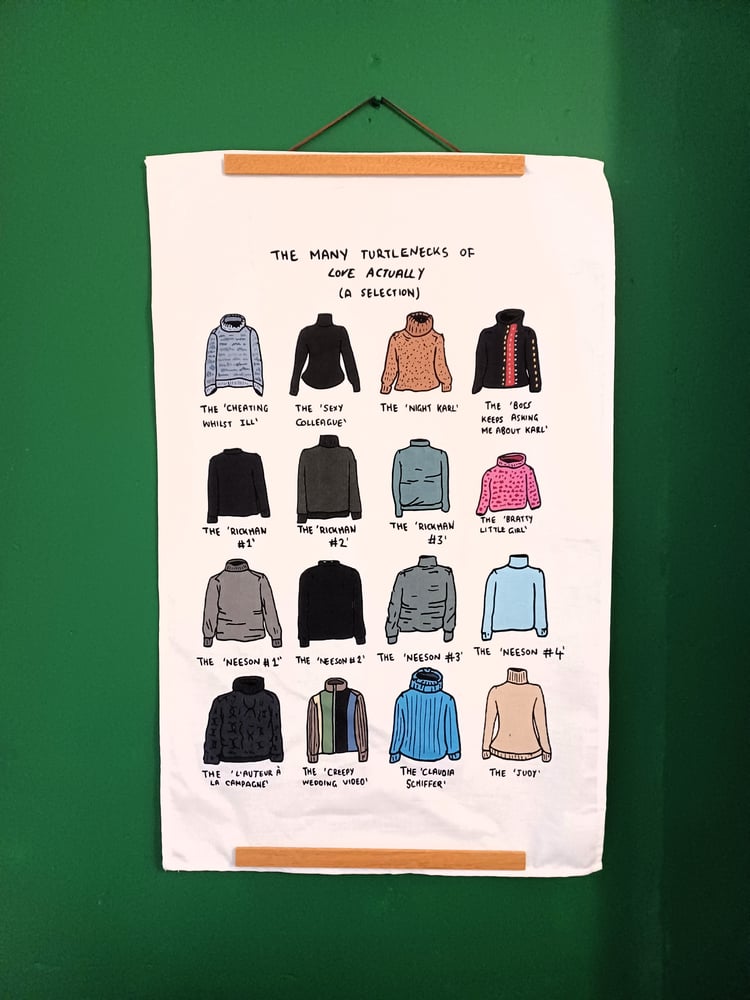 Image of The Many Turtlenecks of Love Actually - tea towel