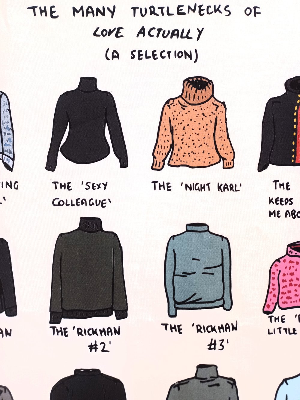 Image of The Many Turtlenecks of Love Actually - tea towel