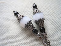 Image 6 of Gothic Filigree Black & White Czech Glass Earrings, Pierced or Clip On 