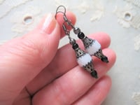 Image 8 of Gothic Filigree Black & White Czech Glass Earrings, Pierced or Clip On 