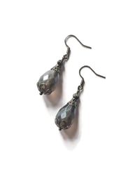 Image 8 of Victorian Filigree Czech Glass Teardrop Earrings, Pierced or Clip On 