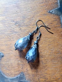 Image 5 of Victorian Filigree Czech Glass Teardrop Earrings, Pierced or Clip On 