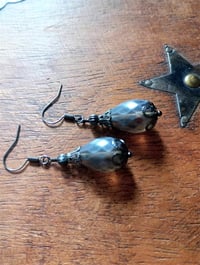 Image 2 of Victorian Filigree Czech Glass Teardrop Earrings, Pierced or Clip On 