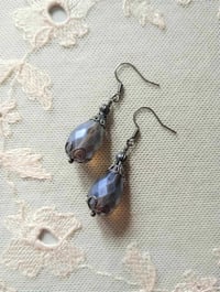 Image 6 of Victorian Filigree Czech Glass Teardrop Earrings, Pierced or Clip On 