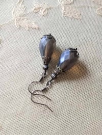 Image 7 of Victorian Filigree Czech Glass Teardrop Earrings, Pierced or Clip On 