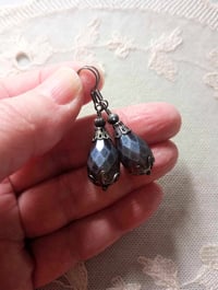 Image 3 of Victorian Filigree Czech Glass Teardrop Earrings, Pierced or Clip On 