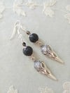 Gothic Raven Skulls Black Lava Bead Earrings, Pierced or Clip On