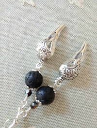 Image 9 of Gothic Raven Skulls Black Lava Bead Earrings, Pierced or Clip On