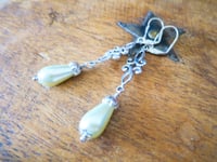 Image 7 of Art Deco Flourish Pearl Teardrop Earrings, White Ivory