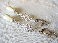 Image 8 of Art Deco Flourish Pearl Teardrop Earrings, White Ivory