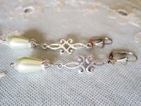 Image 9 of Art Deco Flourish Pearl Teardrop Earrings, White Ivory