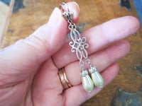 Image 11 of Art Deco Flourish Pearl Teardrop Earrings, White Ivory