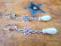Image 13 of Art Deco Flourish Pearl Teardrop Earrings, White Ivory