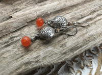 Image 3 of Floral Karen Hill Tribe and carnelian earrings/ n14