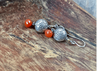 Image 1 of Floral Karen Hill Tribe and carnelian earrings/ n14