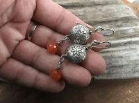 Image 4 of Floral Karen Hill Tribe and carnelian earrings/ n14