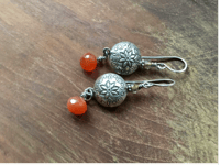 Image 8 of Floral Karen Hill Tribe and carnelian earrings/ n14