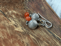 Image 10 of Floral Karen Hill Tribe and carnelian earrings/ n14