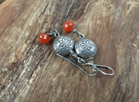 Image 11 of Floral Karen Hill Tribe and carnelian earrings/ n14