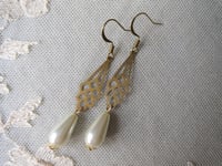 Image 6 of 1930s Art Deco Pearl Teardrop Earrings, Pierced or Clip On
