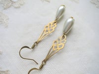 Image 7 of 1930s Art Deco Pearl Teardrop Earrings, Pierced or Clip On