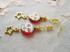 Moon and Stars Celestial Earrings, Red & Gold, Pierced or Clip On