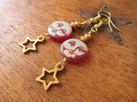 Image 7 of Moon and Stars Celestial Earrings, Red & Gold, Pierced or Clip On