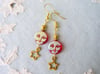 Moon and Stars Celestial Earrings, Red & Gold, Pierced or Clip On