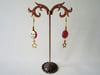 Moon and Stars Celestial Earrings, Red & Gold, Pierced or Clip On