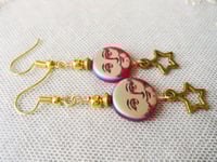 Image 13 of Moon and Stars Celestial Earrings, Red & Gold, Pierced or Clip On