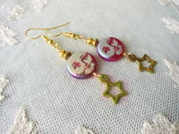Image 15 of Moon and Stars Celestial Earrings, Red & Gold, Pierced or Clip On