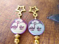 Image 14 of Moon and Stars Celestial Earrings, Red & Gold, Pierced or Clip On